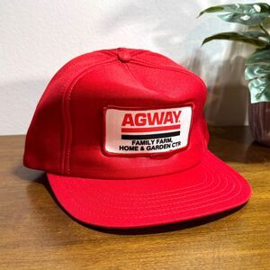 Vintage Agway Snapback Hat Baseball Cap Adjustable Red Patch Family Farm USA